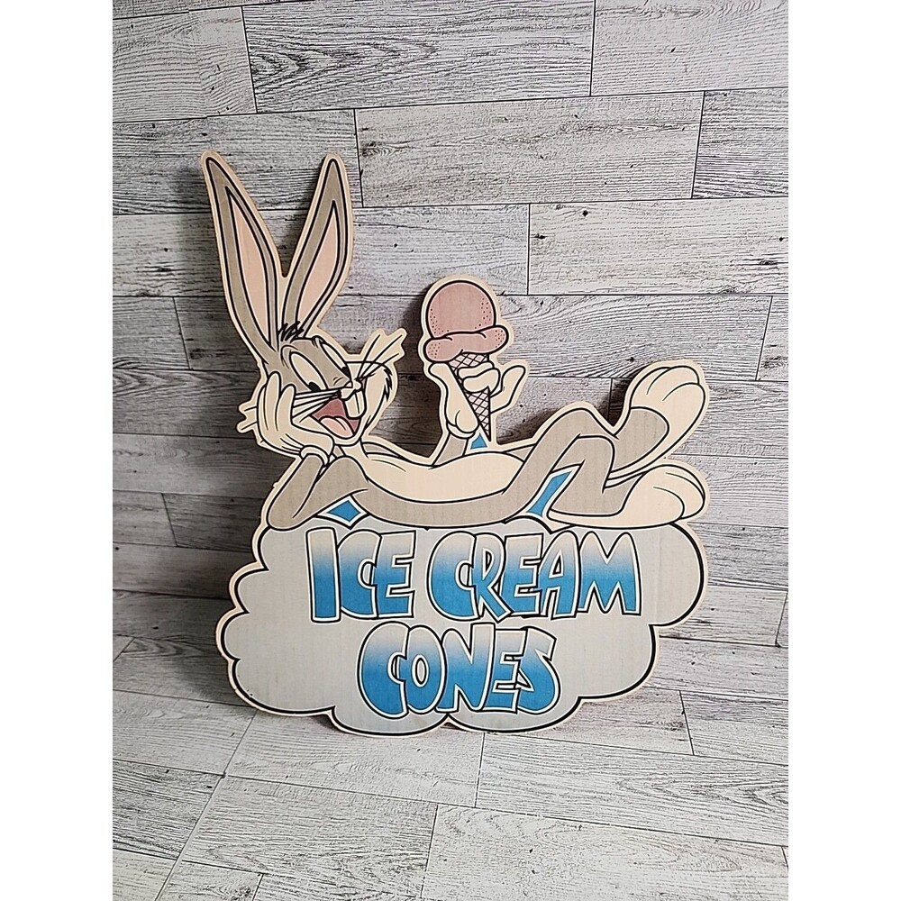 Vintage Looney Tunes Bugs Bunny "Ice Cream Cones" Cardboard Sign 90s RARE 16x14"